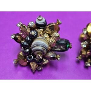 Signed Vendome Vintage Earrings Clip Ons Shell Gold Tone